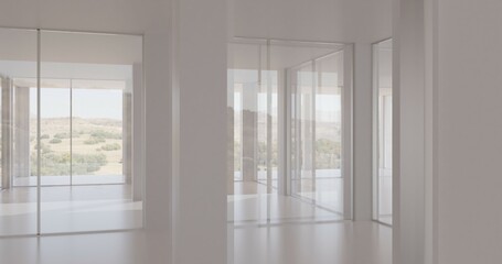 empty room with windows made in 3d