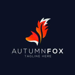 Fox and autumn leaf logo design template with modern style