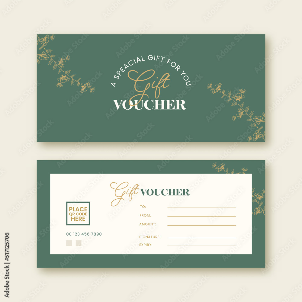 Wall mural Gift Voucher Banner Or Header Design With Double-Side In Teal Green And White Color.