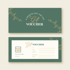 Gift Voucher Banner Or Header Design With Double-Side In Teal Green And White Color.