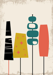 1950s Retro Style Abstract Art. Mid Century Modern Vintage Colors Background