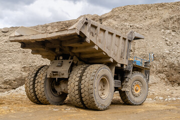 Dump truck in an open pit.