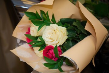 Bouquet with red and white roses.