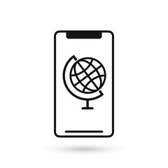 Mobile phone flat design with globus icon.