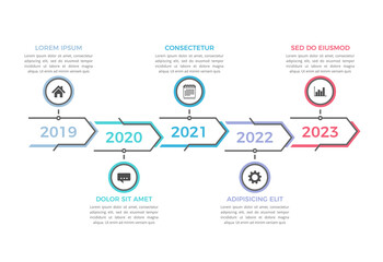 Timeline with five arrows, infographic template, workflow or process diagram