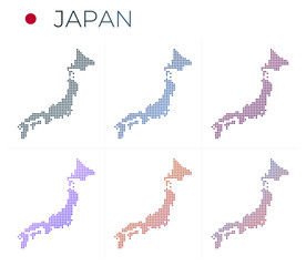 Japan dotted map set. Map of Japan in dotted style. Borders of the country filled with beautiful smooth gradient circles. Captivating vector illustration.