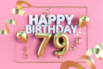 Happy Birthday 79 in Gold auf Rosa - obrazy, fototapety, plakaty