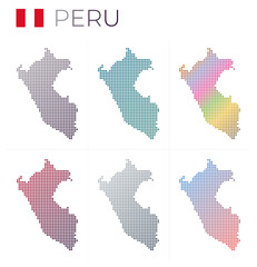 Peru dotted map set. Map of Peru in dotted style. Borders of the country filled with beautiful smooth gradient circles. Trendy vector illustration.