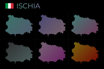 Fototapeta na wymiar Ischia dotted map set. Map of Ischia in dotted style. Borders of the island filled with beautiful smooth gradient circles. Cool vector illustration.