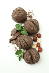 Concept of summer food, ice cream on white background