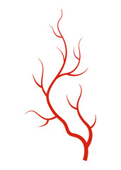Human veins. Red silhouette vessel, arteries or capillaries on white background. Concept anatomy element for medical science. Vector isolated symbol of blood system