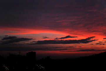 sun ray is go down and amazing dramatic orange cloud