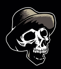 Vintage style seaman skull in sailor hat, isolated on black background.