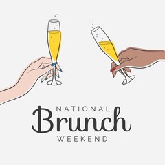 Square image of national brunch weekend text and two glasses of champagne