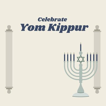 Image of celebrate yom kippur over beige background with rolls and menorah