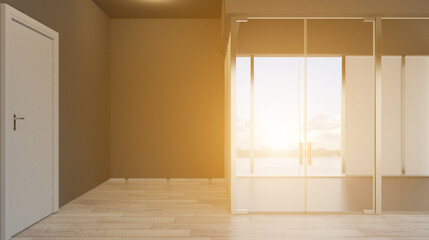 Fototapeta na wymiar Sunset.. Modern meeting room. 3D rendering.