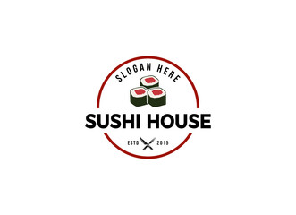 Sushi logo fish food japan restaurant. Japanese seafood logo asian dinner. 