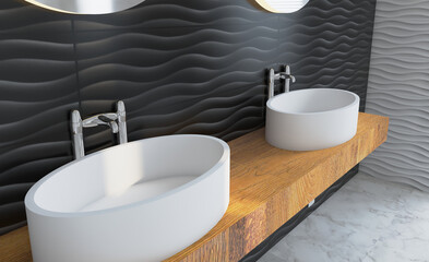 Fototapeta na wymiar Modern bathroom including bath and sink. 3D rendering.