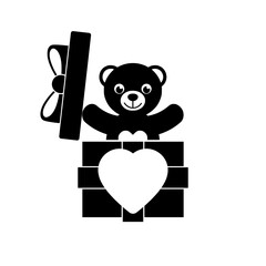 Gift box with teddy bear inside icon isolated on white background