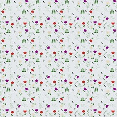 seamless pattern with small flowers and leaves. printing for baby bed linen, fabric, textile, wrapping paper