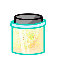 illustration of a food transparent container for storing bulk ingredients or cosmetics with a lid on a light background