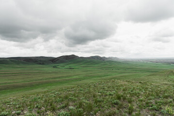 mountains nature and green fields