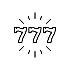 777 Luck Fruit Machine Black Line Icon. Play Gambling Jackpot Money. 777 Slot Machine Las Vegas. Casino Lucky Jackpot Outline Pictogram. Lottery Win Flat Symbol. Isolated Vector Illustration