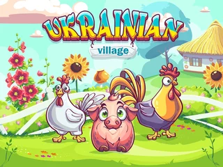 Poster Ukrainian village main window background illustration farm © nearbirds