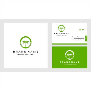 Flat oasis logo template with business card design