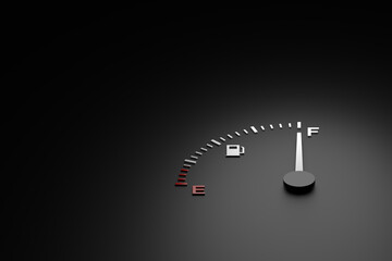 Fuel gauge. 3D banner design. 3D rendering.