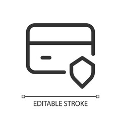 Obraz premium Payment card security pixel perfect linear ui icon. Financial operations protection. GUI, UX design. Outline isolated user interface element for app and web. Editable stroke. Arial font used