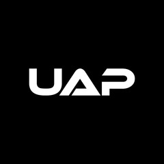 UAP letter logo design with black background in illustrator, vector logo modern alphabet font overlap style. calligraphy designs for logo, Poster, Invitation, etc.
