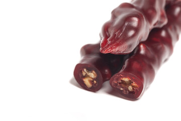 National caucasian dessert churchkhela isolated on a white background.