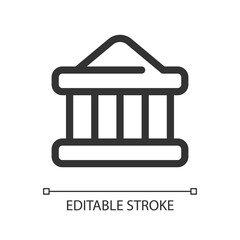 Bank pixel perfect linear ui icon. Government building. Courthouse. Banking services. GUI, UX design. Outline isolated user interface element for app and web. Editable stroke. Arial font used