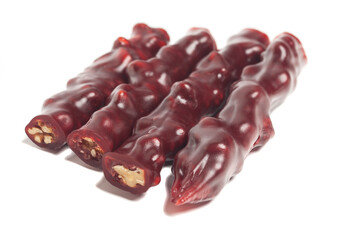 National caucasian dessert churchkhela isolated on a white background.