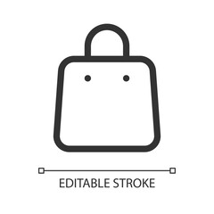 Shopping bag pixel perfect linear ui icon. Purchase goods. Shopaholism and consumerism. GUI, UX design. Outline isolated user interface element for app and web. Editable stroke. Arial font used