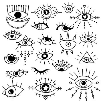 Set of hand drawn eyes. Doodle style. Vector illustration for icon, sticker and tattoo.
