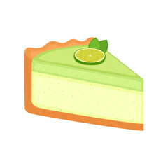 Piece of lime cheesecake. Lime pie isolated on white background, vector illustration