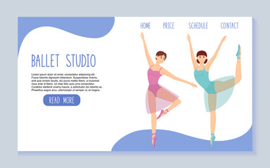 Ballet studio landing page template. Dance school, vector illustration