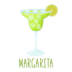 Cocktail Margarita with slice of lime isolated on white background, vector illustration