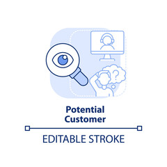 Potential customer light blue concept icon. Interest to product. Type of clients abstract idea thin line illustration. Isolated outline drawing. Editable stroke. Arial, Myriad Pro-Bold fonts used