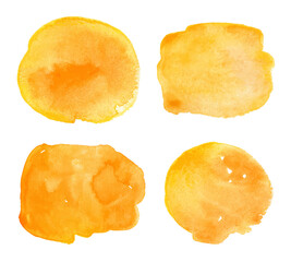Orange watercolor brush stroke shapes isolated on white background	