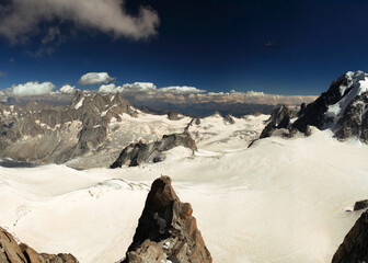 Panoramic view from Aiguille du Midi point, Mont-Blanc, Chamonix-Mont-Blanc, France, French Alps.