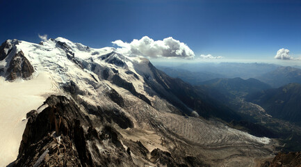 Panoramic view from Aiguille du Midi point, Mont-Blanc, Chamonix-Mont-Blanc, France, French Alps.