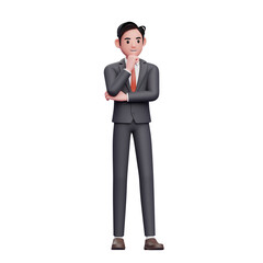 businessman in formal suit thinking, 3D smart businessman character illustration