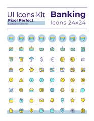 Fototapeta na wymiar Banking and finance pixel perfect RGB color ui icons set. Credit card operations. GUI, UX design for mobile app. Vector isolated pictograms. Editable stroke. Montserrat Bold, Light fonts used