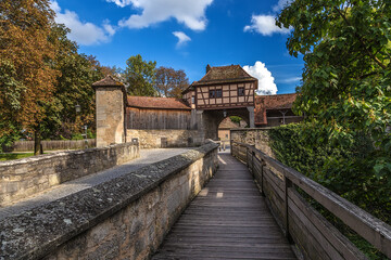 Fototapeta na wymiar Rothenburg ob der Tauber, Germany. Fortress bridge and barbican