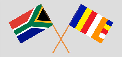 Crossed flags of South Africa and Buddhism. Official colors. Correct proportion