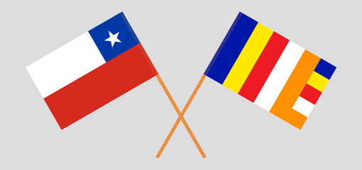 Crossed flags of Chile and Buddhism. Official colors. Correct proportion