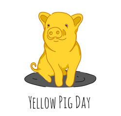 Yellow Pig Day vector. Pig cartoon character. Important day